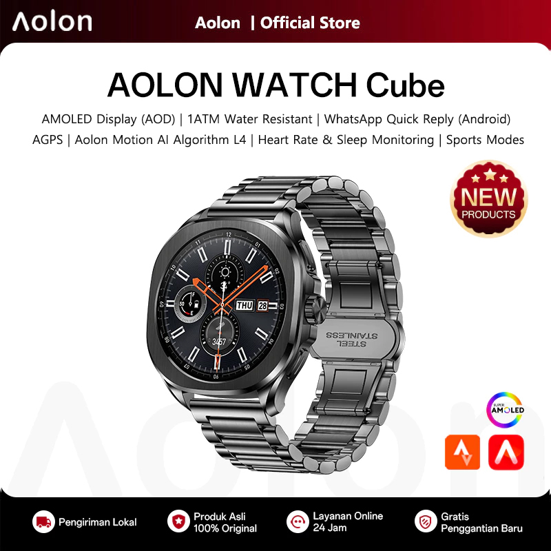 Android Smartwatch Accessories - Jam Tangan Pintar Aolon Cube Layar
